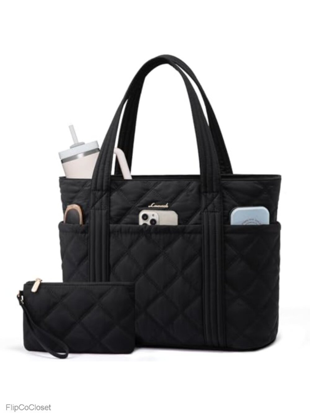 LOVEVOOK Puffer Tote Bag Nylon 27L Quilted Women's Work Handbag with Laptop